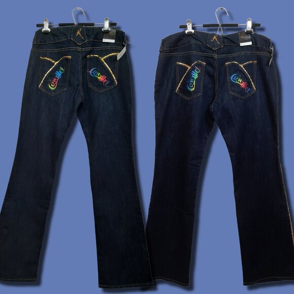New Vintage Cowgirl Jeans Mid Rise Dark Wash Bootcut Gold Piping Y2K Deadstock - Picture 2 of 9
